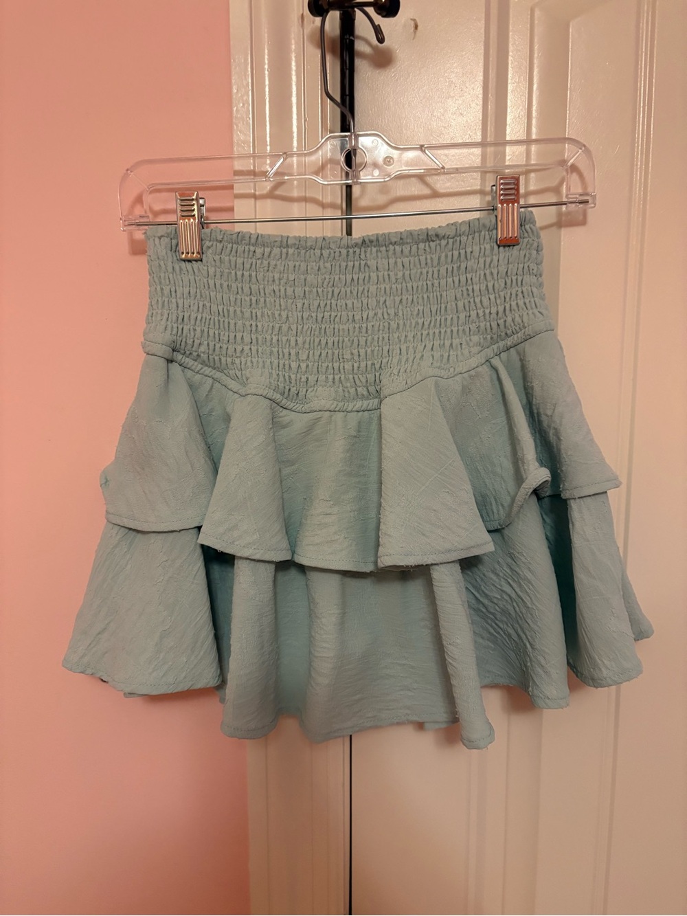 Altar'd State Light Green Smocked Waist Ruffle Skirt